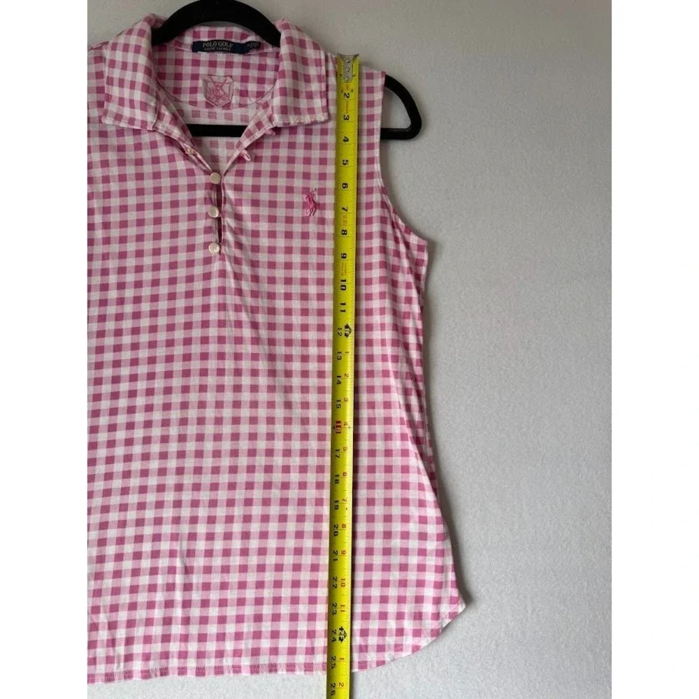 Polo Golf Ralph Lauren Shirt Women Medium Pink Gingham Sleeveless Tailored Fit